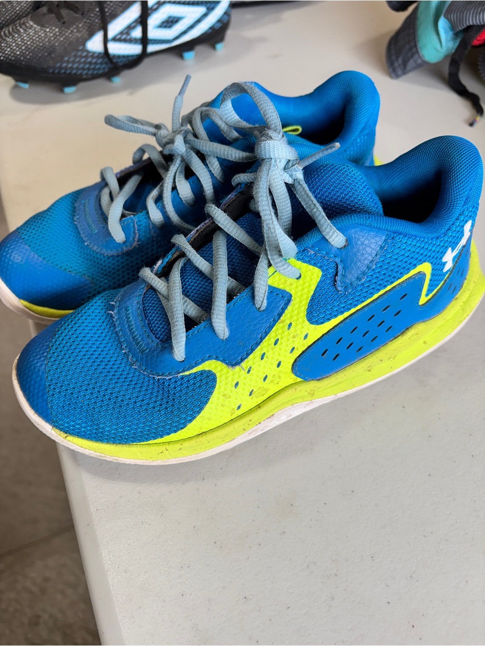 Kids Under Armour Athletic Sneakers in Bright Blue and Neon Yellow